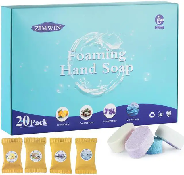 Main image of 20 Pack Foaming Hand Soap Tablet Refills, 4 Scent, 12g Big Tablets, Makes 240 fl oz Soap Total, Eco Friendly Hand Wash Tablets Lemon, Coconut, Oceanic, Lavender Fragrance