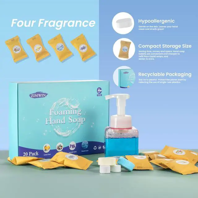 Alt view image 5 of 7 - 20 Pack Foaming Hand Soap Tablet Refills, 4 Scent, 12g Big Tablets, Makes 240 fl oz Soap Total, Eco Friendly Hand Wash Tablets Lemon, Coconut, Oceanic, Lavender Fragrance