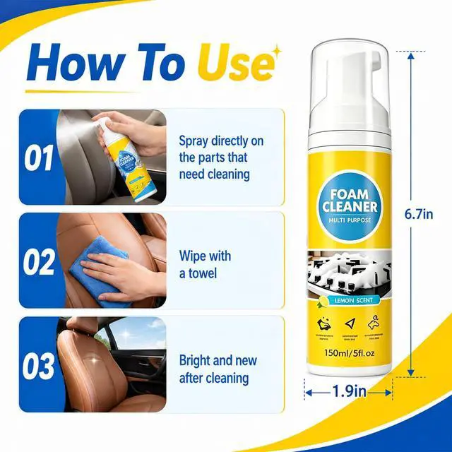 Alt view image 5 of 7 - 4-in-1 Multi-Enzyme Foam Cleaner, All-Purpose Deep Cleaning Spray, Powerful No-Rinse Foam Cleaner Multi Purpose, for Car Interior, Kitchen Grease, Bathroom Tiles (1pcs, 5 oz, standard)