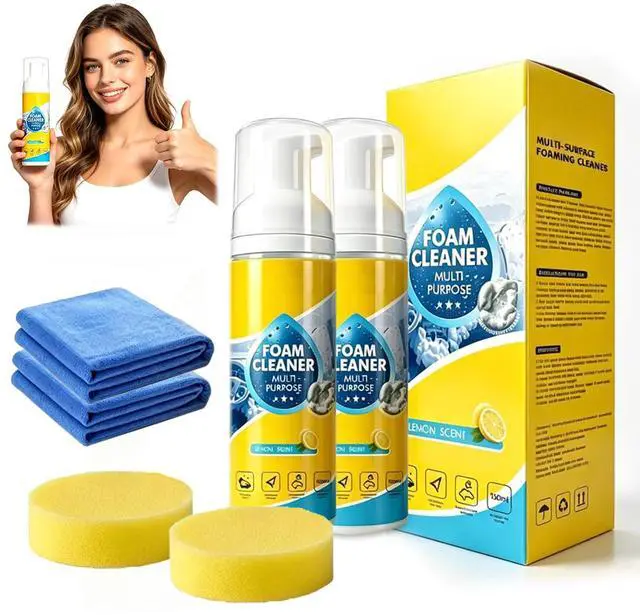 Main image of 4-in-1 Multi-Enzyme Foam Spray Cleaner, 10OZ 2PCS Foam Cleaner Multi Purpose, New Foam No-Rinse Cleaning for Car Interior, Kitchen Grease, Bathroom Tiles, Sofa Upholstery with Lemon Fresh Scent (0A)
