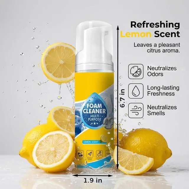 Alt view image 2 of 7 - 4-in-1 Multi-Enzyme Foam Spray Cleaner, 10OZ 2PCS Foam Cleaner Multi Purpose, New Foam No-Rinse Cleaning for Car Interior, Kitchen Grease, Bathroom Tiles, Sofa Upholstery with Lemon Fresh Scent (0A)