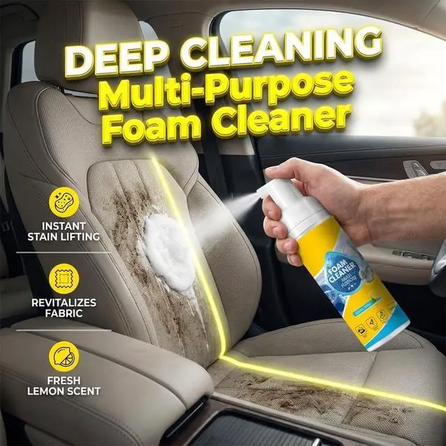 Alt view image 3 of 7 - 4-in-1 Multi-Enzyme Foam Spray Cleaner, 10OZ 2PCS Foam Cleaner Multi Purpose, New Foam No-Rinse Cleaning for Car Interior, Kitchen Grease, Bathroom Tiles, Sofa Upholstery with Lemon Fresh Scent (0A)