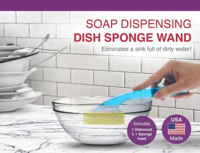 Alt view image 2 of 7 - Dish Sponge w/Soap Dispenser Handle - Fillable Dish Wand for Quick, Convenient Cleaning - Easy to Refill - Built-In Scrubber for Dishes & Pans