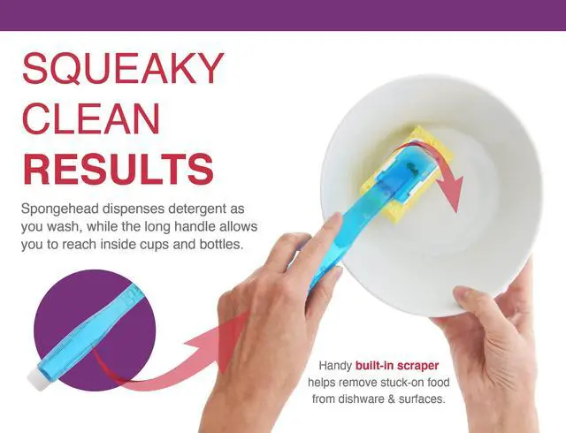 Alt view image 4 of 7 - Dish Sponge w/Soap Dispenser Handle - Fillable Dish Wand for Quick, Convenient Cleaning - Easy to Refill - Built-In Scrubber for Dishes & Pans
