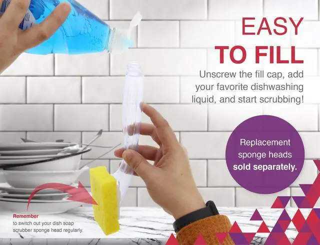 Alt view image 5 of 7 - Dish Sponge w/Soap Dispenser Handle - Fillable Dish Wand for Quick, Convenient Cleaning - Easy to Refill - Built-In Scrubber for Dishes & Pans