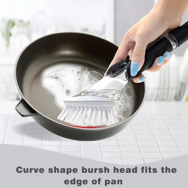 Alt view image 4 of 7 - Brush Refills for OXO Dish Brush - 4 Pack Dish Brush Cleaning Soap Dispensing Head Replacement for Scrubber (White)