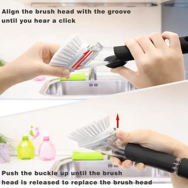 Alt view image 6 of 7 - Brush Refills for OXO Dish Brush - 4 Pack Dish Brush Cleaning Soap Dispensing Head Replacement for Scrubber (White)