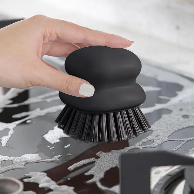 Alt view image 3 of 7 - Dish Brush with Handle, Kitchen Scrub Brushes for Cleaning, Dish Scrubber with Nylon bristles for Sink, Pots, Pans(1Pack Black Nylon bristles)