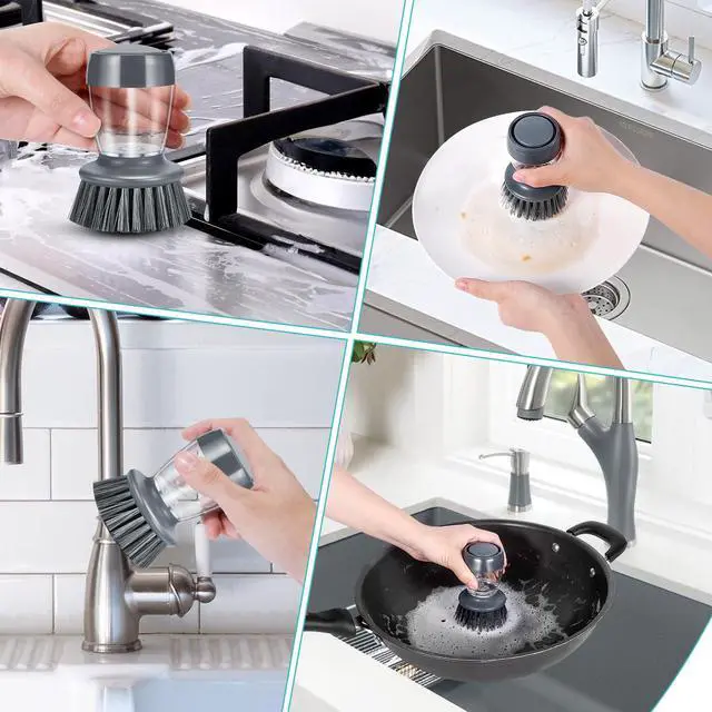 Alt view image 6 of 7 - Soap Palm Brush Storage Set, 1 Piece Kitchen Brush with Bracket for Cleaning Pots, Pans and Sinks Scrub Brush Kitchen Scrub Brush