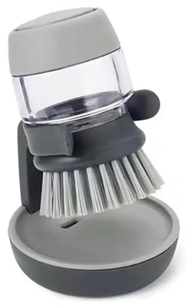 Main image of Dish Brush with Soap Dispenser, Dishwashing Kitchen Scrub Brushes Dish Scrubber with Holder Drip Tray, for Cleaning Pan, Pot, Sink(Grey)