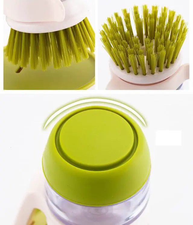 Alt view image 3 of 6 - Dish Brush with Soap Dispenser, Dishwashing Kitchen Scrub Brushes Dish Scrubber with Holder Drip Tray, for Cleaning Pan, Pot, Sink(Grey)