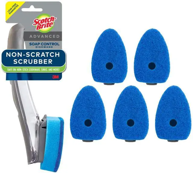 Main image of Advanced Soap Control Non-Scratch Dishwand Kit, 1 Dish Wand & 5 Sponge Refills, Prevents Soap from Leaking, Leak-Free Guarantee, Best for Nonstick Pots and Pans, Glass, Tubs, & Showers