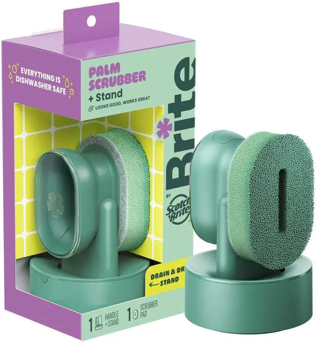 Main image of Palm Scrubber with Drain + Dry Stand, Household and Kitchen Sponge for Washing Dishes with Comfy Grip, 1 Scrub Sponge with Soap Dispenser