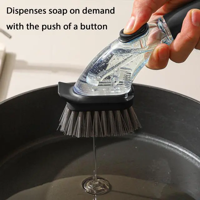 Alt view image 2 of 6 - Soap Dispensing Dish Brush with Handle, Kitchen Scrub Brush for Dishes Pots Pans Sink Cleaning (Black)