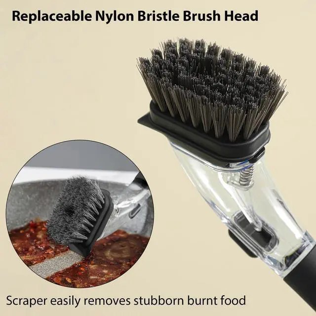 Alt view image 4 of 6 - Soap Dispensing Dish Brush with Handle, Kitchen Scrub Brush for Dishes Pots Pans Sink Cleaning (Black)