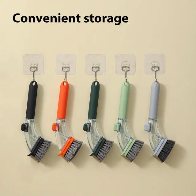 Alt view image 6 of 6 - Soap Dispensing Dish Brush with Handle, Kitchen Scrub Brush for Dishes Pots Pans Sink Cleaning (Black)
