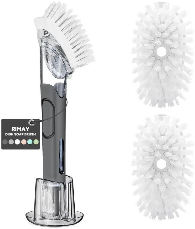 Main image of Soap Dispensing Replacement Dish Brush Storage Set with 2 PCS Brush Refills & Holder - RIMAY Dispenser Scrub Cleaning Scrubber Kitchen Dishwashing Dish Wand Handle for Dishes/Pans/Pots/Sink(Black)