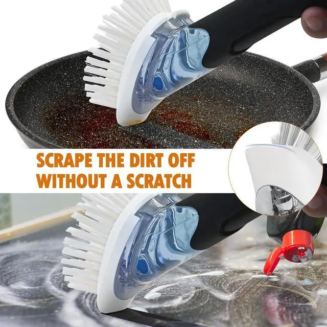 Alt view image 3 of 7 - Soap Dispensing Replacement Dish Brush Storage Set with 2 PCS Brush Refills & Holder - RIMAY Dispenser Scrub Cleaning Scrubber Kitchen Dishwashing Dish Wand Handle for Dishes/Pans/Pots/Sink(Black)