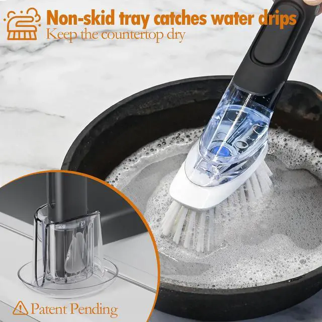 Alt view image 2 of 7 - Soap Dispensing Replacement Dish Brush Storage Set with 2 PCS Brush Refills & Holder - RIMAY Dispenser Scrub Cleaning Scrubber Kitchen Dishwashing Dish Wand Handle for Dishes/Pans/Pots/Sink(Black)
