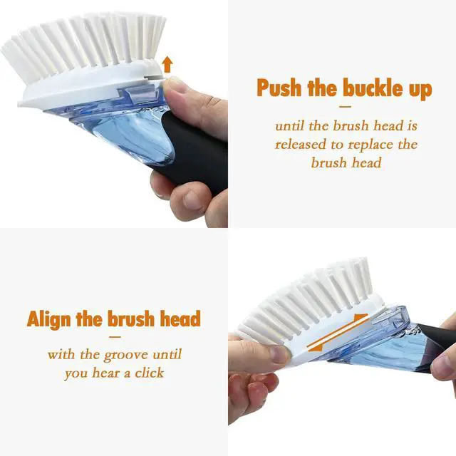 Alt view image 4 of 7 - Soap Dispensing Replacement Dish Brush Storage Set with 2 PCS Brush Refills & Holder - RIMAY Dispenser Scrub Cleaning Scrubber Kitchen Dishwashing Dish Wand Handle for Dishes/Pans/Pots/Sink(Black)