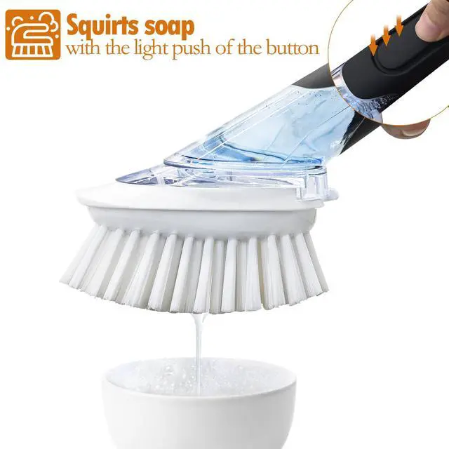 Alt view image 5 of 7 - Soap Dispensing Replacement Dish Brush Storage Set with 2 PCS Brush Refills & Holder - RIMAY Dispenser Scrub Cleaning Scrubber Kitchen Dishwashing Dish Wand Handle for Dishes/Pans/Pots/Sink(Black)