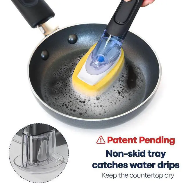 Alt view image 2 of 7 - Dish Brush with Soap Dispenser Storage Set with 2 PCS Sponge Refills & Holder, Soap Dispensing Dish Brushes, Sponge with Soap Dispenser Handle, Dish Sponges with Handle for Dishes Pans Pots Sink