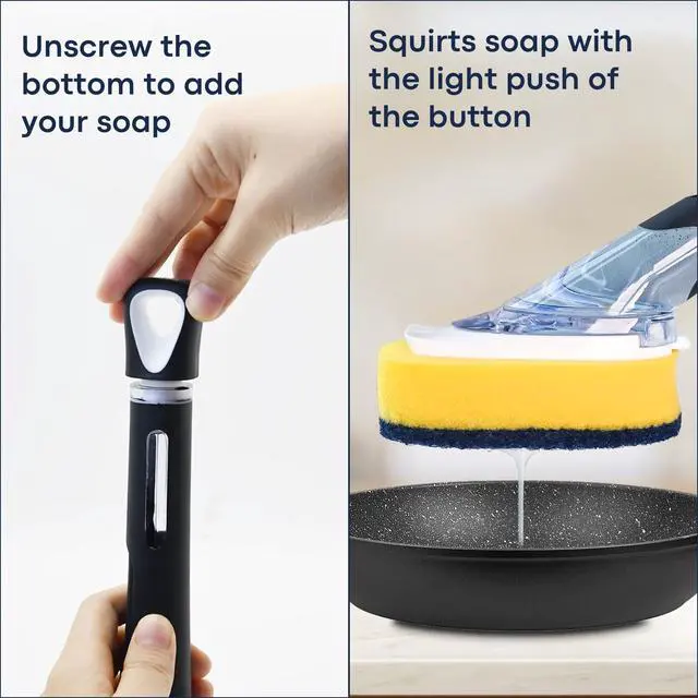 Alt view image 3 of 7 - Dish Brush with Soap Dispenser Storage Set with 2 PCS Sponge Refills & Holder, Soap Dispensing Dish Brushes, Sponge with Soap Dispenser Handle, Dish Sponges with Handle for Dishes Pans Pots Sink