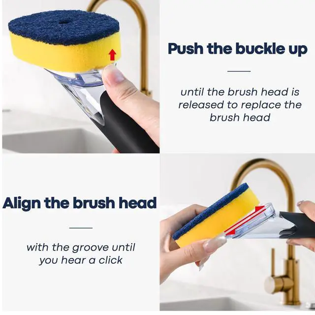 Alt view image 4 of 7 - Dish Brush with Soap Dispenser Storage Set with 2 PCS Sponge Refills & Holder, Soap Dispensing Dish Brushes, Sponge with Soap Dispenser Handle, Dish Sponges with Handle for Dishes Pans Pots Sink