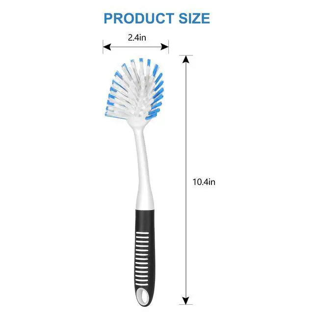 Alt view image 2 of 7 - Dish Brush with Handle, 2 Pack Stiff Bristles Dish Scrubber with Built-in Scraper Dish Scrub Brushes for Cleaning Dishes, Pots and Pans, Kitchen Sink