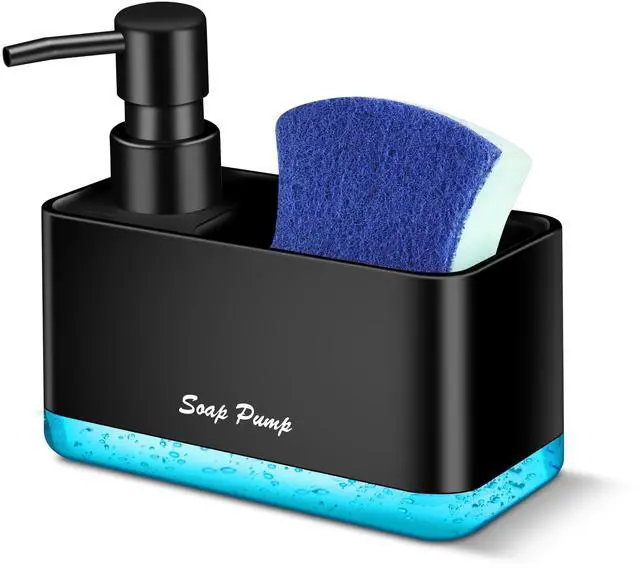 Main image of Dish Soap Dispenser with Sponge Holder, 2-in-1 Countertop Small Soap Dispenser for Kitchen and Bathroom, Multi-Scene for Dish Soap, Hand Soap, Lotion, Body Wash (Black)