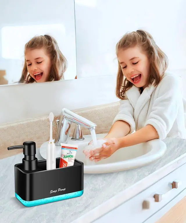 Alt view image 6 of 6 - Dish Soap Dispenser with Sponge Holder, 2-in-1 Countertop Small Soap Dispenser for Kitchen and Bathroom, Multi-Scene for Dish Soap, Hand Soap, Lotion, Body Wash (Black)