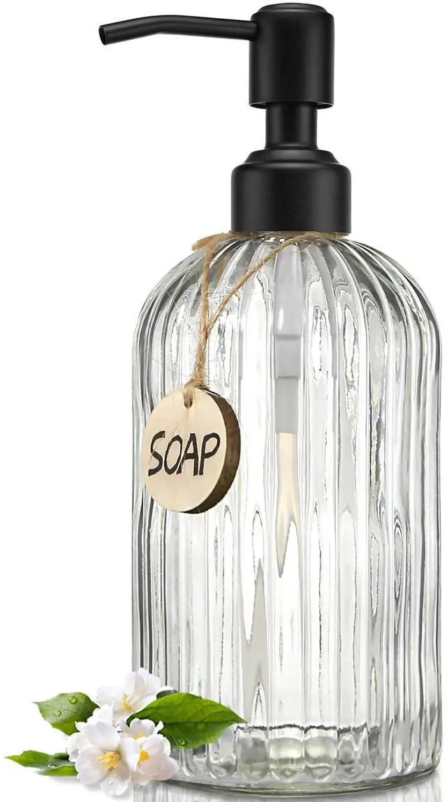 Main image of 18Oz Simple Glass Soap Dispenser with Black Rust Proof Pump,Refillable Kitchen soap Dispenser with Vertical Stripe, Bathroom Soap Dispenser for Dispense Hand soap, Dish Soap, Lotion.