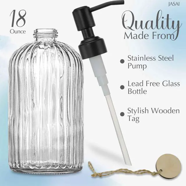 Alt view image 2 of 7 - 18Oz Simple Glass Soap Dispenser with Black Rust Proof Pump,Refillable Kitchen soap Dispenser with Vertical Stripe, Bathroom Soap Dispenser for Dispense Hand soap, Dish Soap, Lotion.
