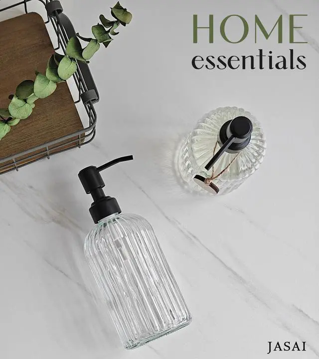 Alt view image 5 of 7 - 18Oz Simple Glass Soap Dispenser with Black Rust Proof Pump,Refillable Kitchen soap Dispenser with Vertical Stripe, Bathroom Soap Dispenser for Dispense Hand soap, Dish Soap, Lotion.
