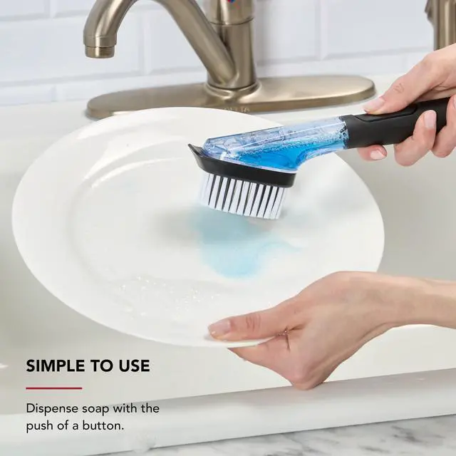 Alt view image 5 of 6 - Soap Dispensing Sink Brush with Easy to Fill Handle, Nylon Bristles for Tough Cleaning, Comfort Grip Handle for Non Slip Grip, Black