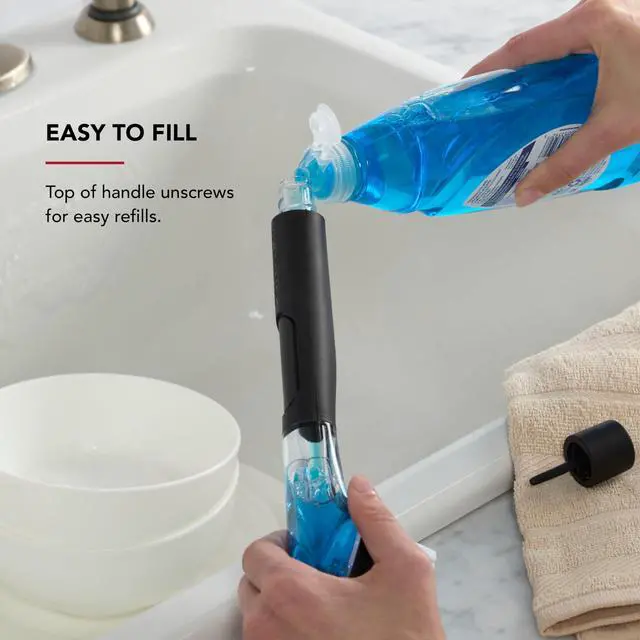Alt view image 6 of 6 - Soap Dispensing Sink Brush with Easy to Fill Handle, Nylon Bristles for Tough Cleaning, Comfort Grip Handle for Non Slip Grip, Black