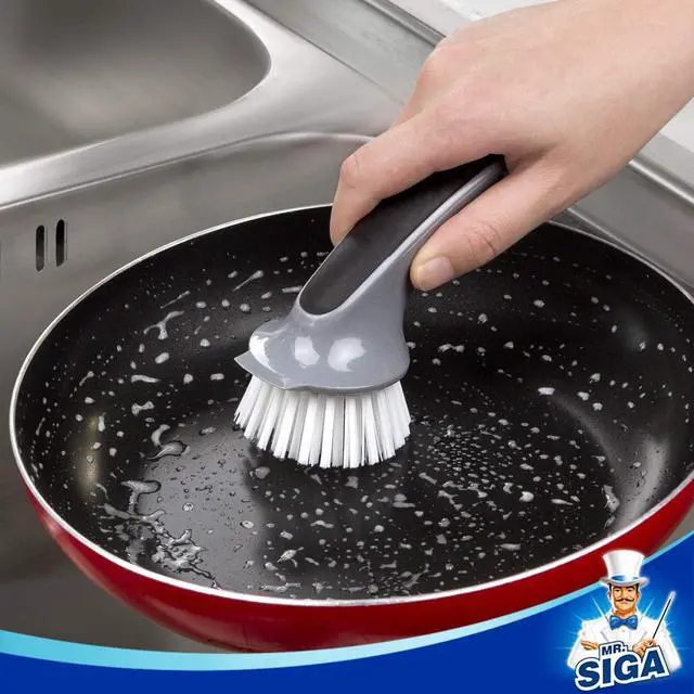 Alt view image 6 of 7 - Pot and Pan Cleaning Brush, Dish Brush for Kitchen, Gray, Pack of 2