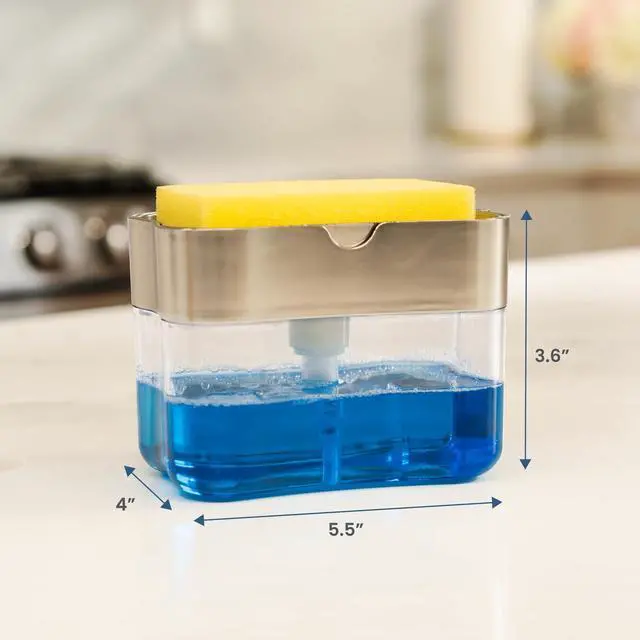 Alt view image 6 of 6 - Dish Soap Dispenser and Sponge Holder for Kitchen Sink, Sponge Included, 13 Ounces, Metallic Silver