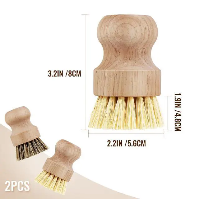 Alt view image 2 of 7 - 2 Pcs Dish Brush, Wood Dishes Scrub Brush, Pot Brush for Kitchen Cleaning Dishes Pots Pans (Sisal and Palm)