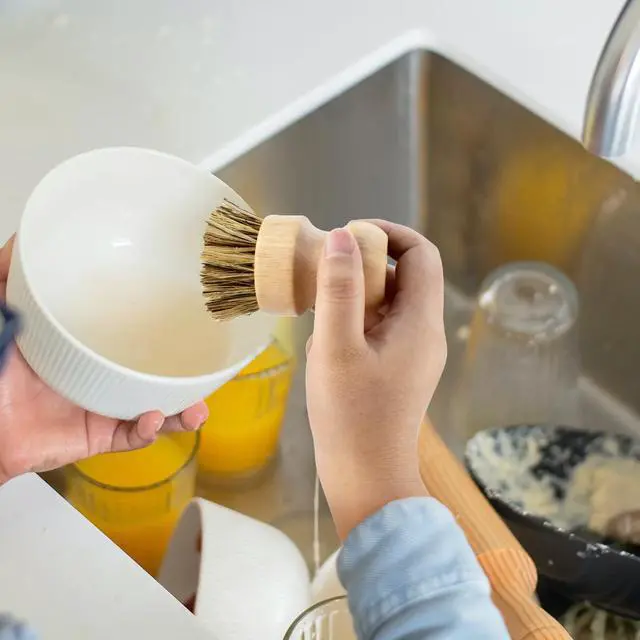 Alt view image 6 of 7 - 2 Pcs Dish Brush, Wood Dishes Scrub Brush, Pot Brush for Kitchen Cleaning Dishes Pots Pans (Sisal and Palm)