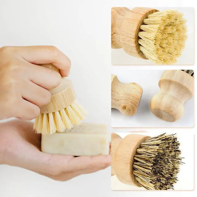 Alt view image 3 of 7 - 2 Pcs Dish Brush, Wood Dishes Scrub Brush, Pot Brush for Kitchen Cleaning Dishes Pots Pans (Sisal and Palm)