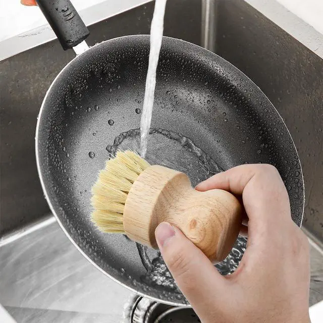Alt view image 4 of 7 - 2 Pcs Dish Brush, Wood Dishes Scrub Brush, Pot Brush for Kitchen Cleaning Dishes Pots Pans (Sisal and Palm)