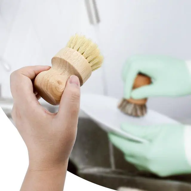 Alt view image 7 of 7 - 2 Pcs Dish Brush, Wood Dishes Scrub Brush, Pot Brush for Kitchen Cleaning Dishes Pots Pans (Sisal and Palm)