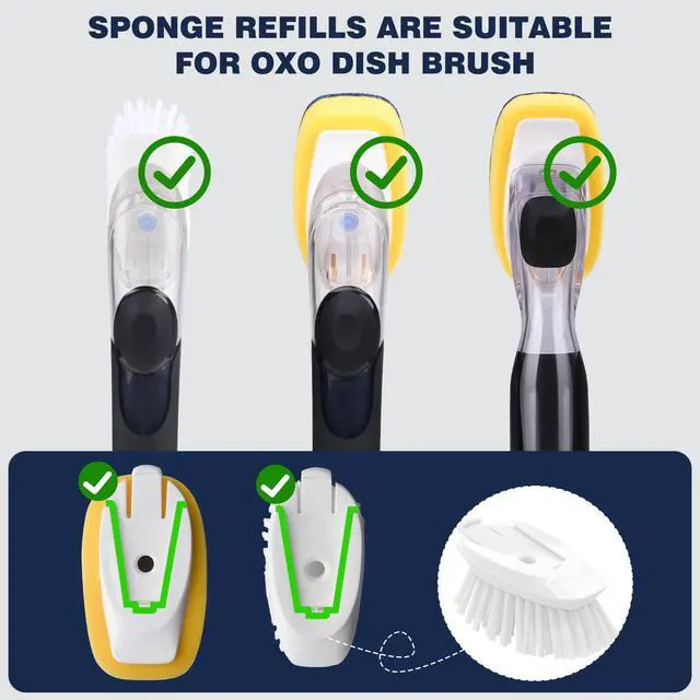 Alt view image 2 of 7 - Sponge Brush Refills for OXO Dish Brush, 4 Pack Soap Dispensing Dish Refills, Scrub Replacement Head for Scrubber, Sponge Replacement Head Fits Soap Dispensing Handle
