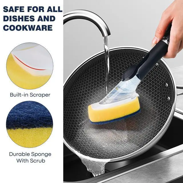 Alt view image 3 of 7 - Sponge Brush Refills for OXO Dish Brush, 4 Pack Soap Dispensing Dish Refills, Scrub Replacement Head for Scrubber, Sponge Replacement Head Fits Soap Dispensing Handle