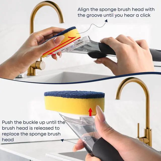 Alt view image 6 of 7 - Sponge Brush Refills for OXO Dish Brush, 4 Pack Soap Dispensing Dish Refills, Scrub Replacement Head for Scrubber, Sponge Replacement Head Fits Soap Dispensing Handle