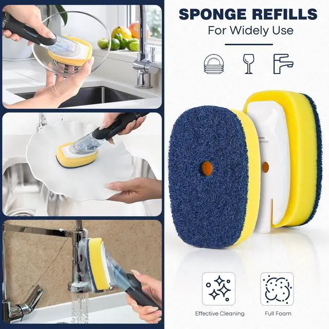 Alt view image 4 of 7 - Sponge Brush Refills for OXO Dish Brush, 4 Pack Soap Dispensing Dish Refills, Scrub Replacement Head for Scrubber, Sponge Replacement Head Fits Soap Dispensing Handle