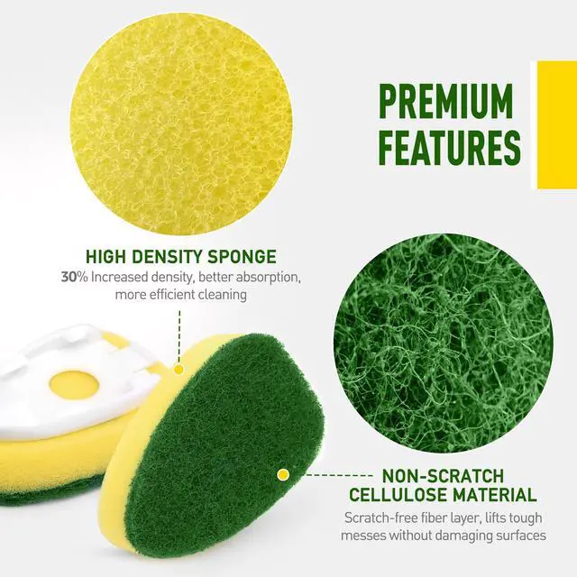 Alt view image 3 of 7 - Dishwand Refills Sponge Heads for Scotch-Brite Dish Wand, Non Scratch Heavy Duty Scrub Brush Sponges, Soap Dispensing Scrubbers, Dish Wand Refill Head Pad Replacements for Kitchen Sink, Glass Cleaning
