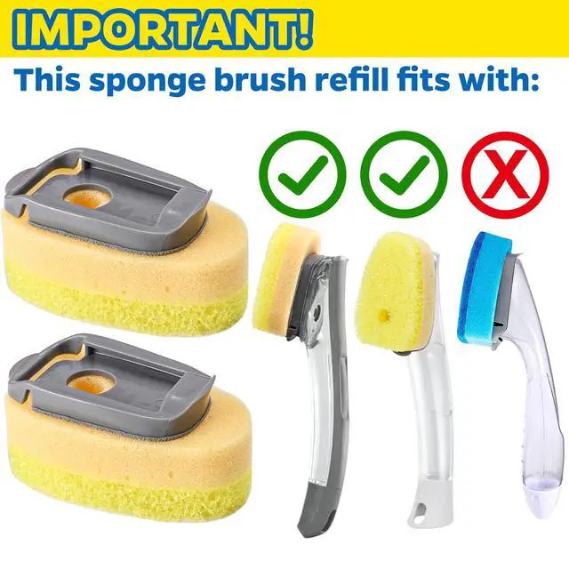Alt view image 2 of 6 - Sponge Dishwand Brush Refills for Scotch-Brite Dishwand - 10 Pack Dish Soap Non-Scratch Brush Refills for Nonstick Pots and Pans, Glass & Tubs (Yellow)