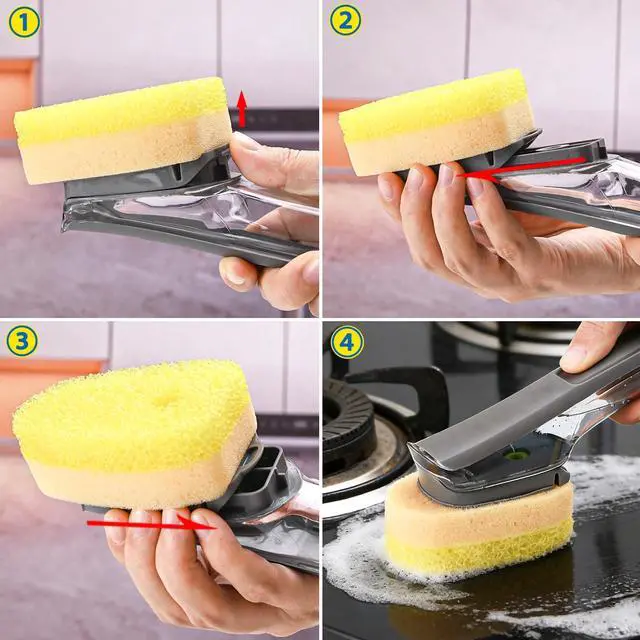 Alt view image 6 of 6 - Sponge Dishwand Brush Refills for Scotch-Brite Dishwand - 10 Pack Dish Soap Non-Scratch Brush Refills for Nonstick Pots and Pans, Glass & Tubs (Yellow)